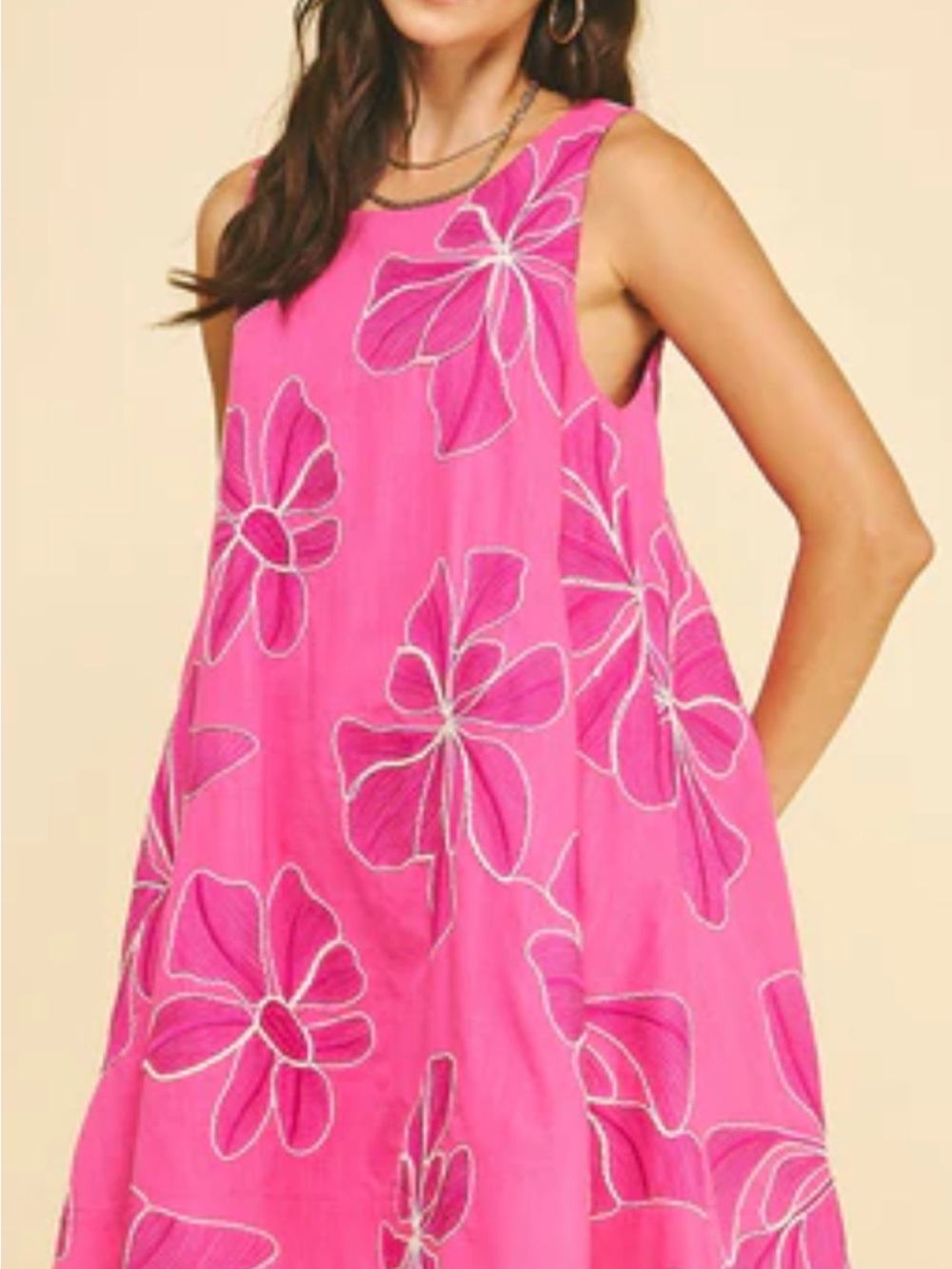 Pinch Hot Pink Embroidered Dress-L